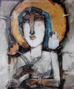 Lady with Bird 1 Oil on canvas