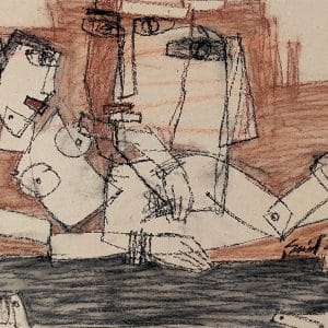 Abstract figures in intimate pose.