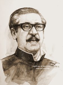 Watercolor portrait of Bangabandhu Sheikh Mujibur Rahman BW copy