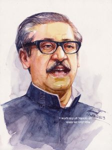 Watercolor portrait of Bangabandhu Sheikh Mujibur Rahman copy