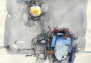 Abstract figures with moon and light