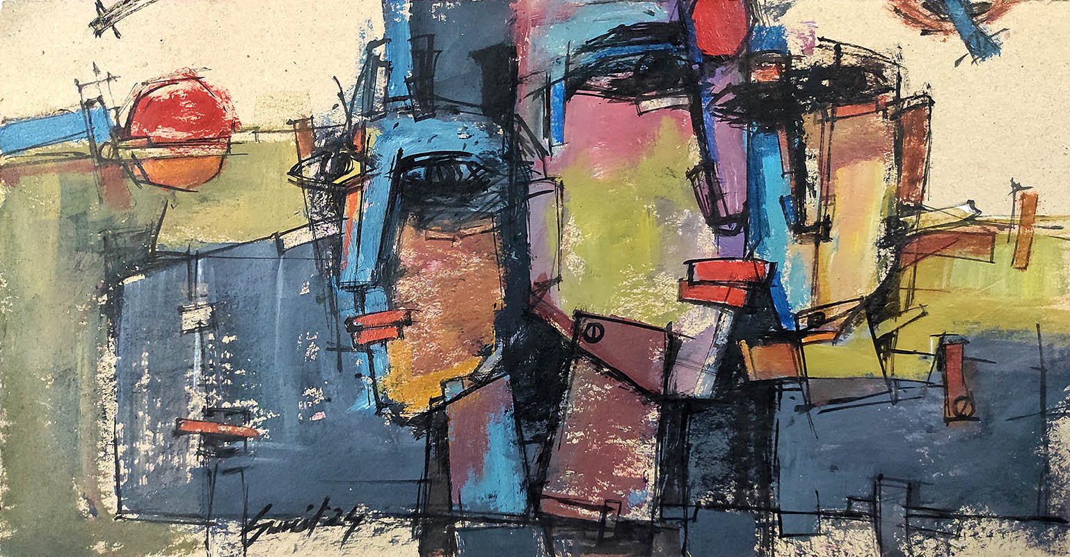 A painting with three faces