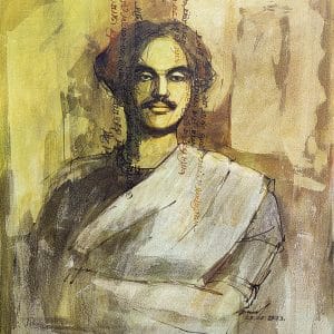 Abstract figure in traditional attire.