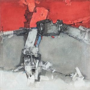 Abstract face shapes with red and gray