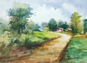 Serene rural landscape with houses