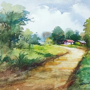 Serene rural landscape with houses